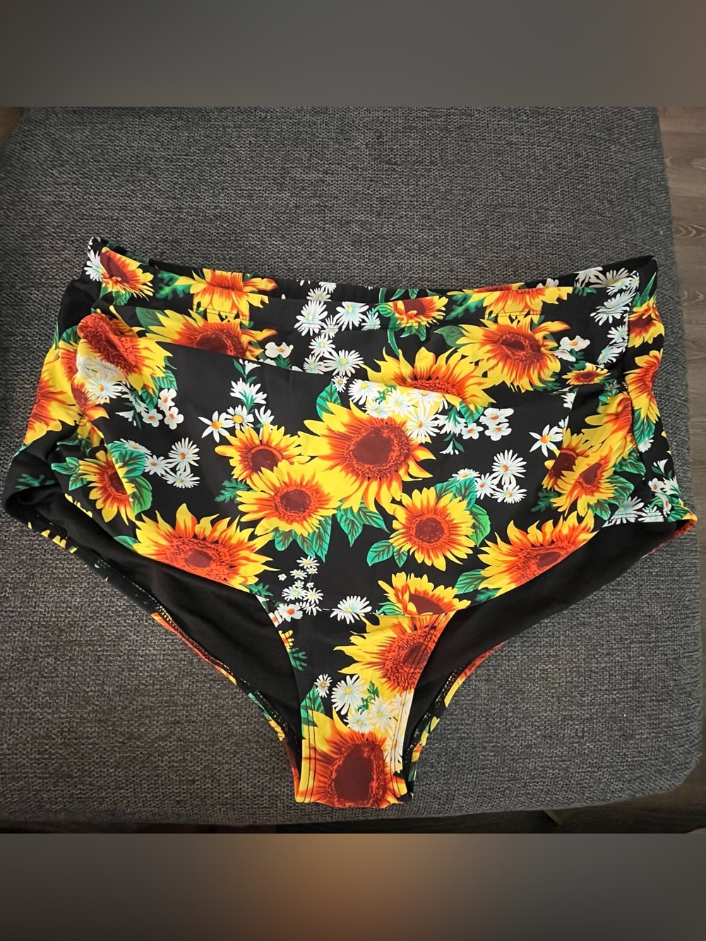 Black Sunflower High-Waist Swim Bottoms